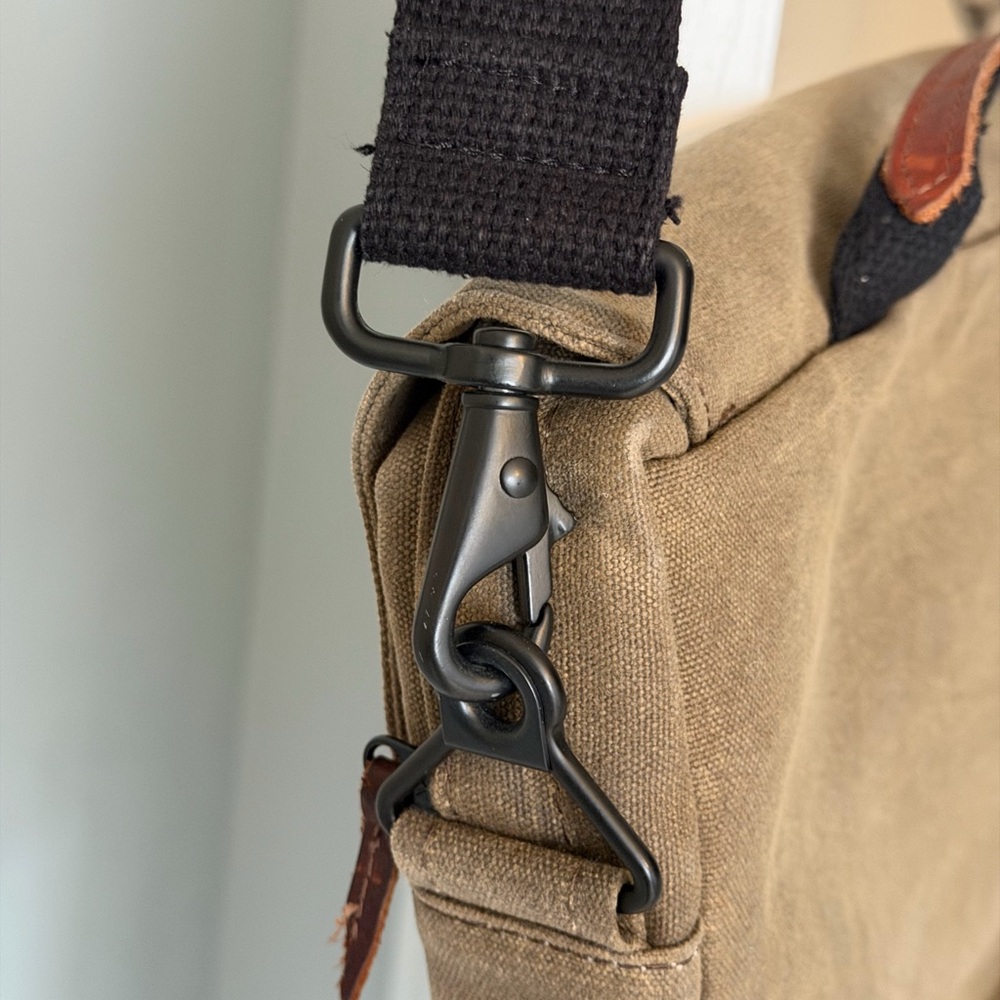 NutSac Everyday Carry Satchel Rugged Canvas Leather Messenger Bag - Brown Green - Picture 8 of 10